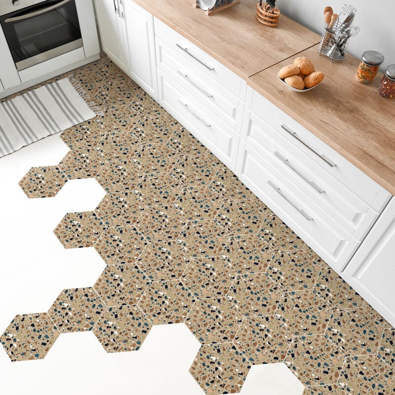 Stickers Sol Anti-dérapant avec Protection - terrazzo hexagones forio - 40x90cm-10stickershexagones20x18cm