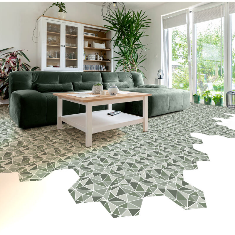 Stickers Sol Anti-dérapant avec Protection - terrazzo hexagones pratameno - 40x90cm-10stickershexagones20x18cm