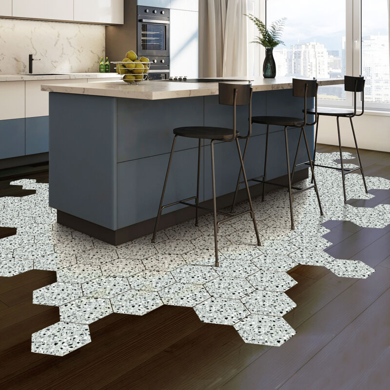 Stickers Sol Anti-dérapant avec Protection - tomettes terrazzo castelluzzo - 40x90cm-10stickershexagones20x18cm