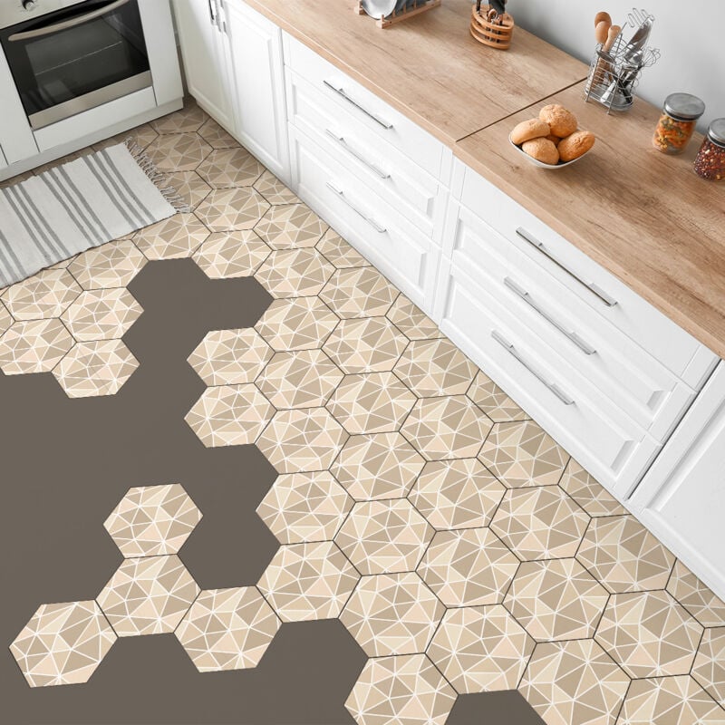 Stickers Sol Anti-dérapant avec Protection - tomettes terrazzo marettimo - 40x90cm-10stickershexagones20x18cm