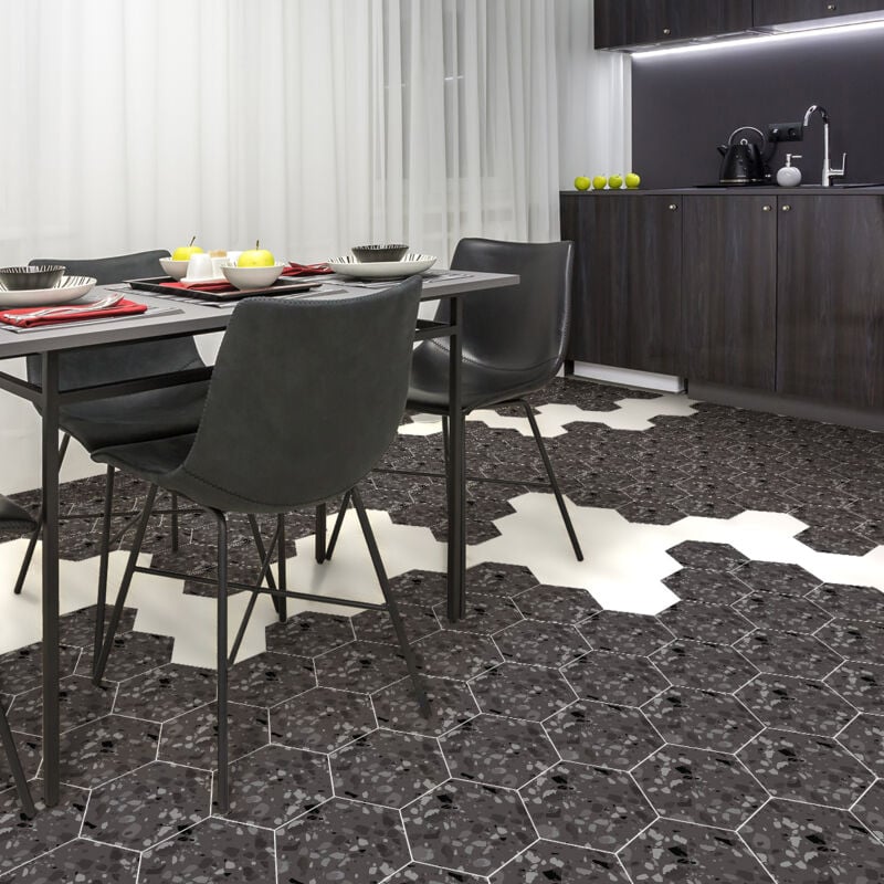 Stickers Sol Anti-dérapant avec Protection - tomettes terrazzo petrosino - 40x90cm-10stickershexagones20x18cm