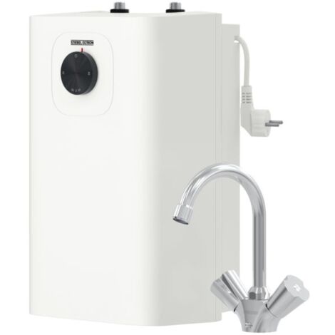 STIEBEL ELTRON Kleinspeicher sans pression SNU 5 Plus avec batterie de contrôle de température WST-W pour évier, fonction anti-goutte et thermostop, avec prise, chaudière sous évier 5 litres basse pre