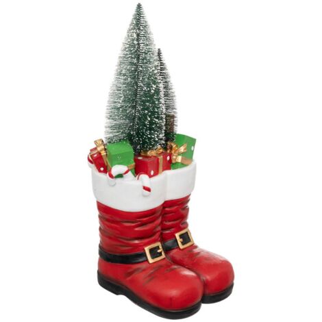Stiefel Weihnachtsmann mit Tannenbaum aus Kunstharz 54cm - Feeric lights & christmas