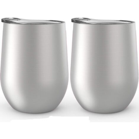 Stiellose Weingläser aus Edelstahl, 2er-Set, 35 cl  Doppelwandige, vakuumisolierte Weingläser mit Deckel (2er-Set)