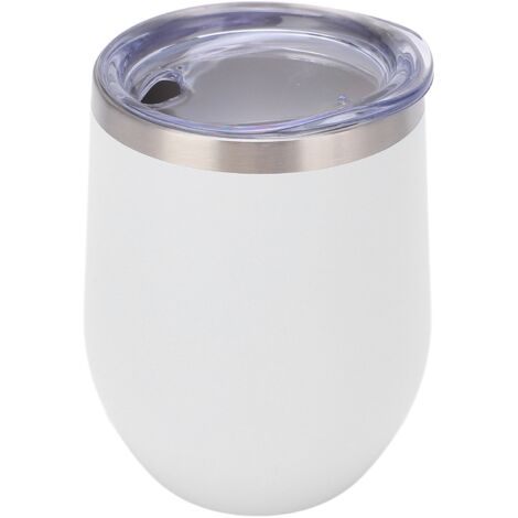 Stielloses, doppelwandiges, isoliertes Edelstahl-Weinglas (355 ml) mit Deckel für Cocktails, Kaffee oder Eis – Weiß