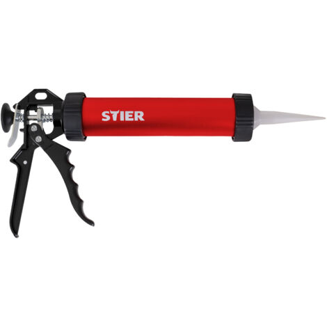 STIER Alu Kartuschenpresse für Beutelware 220mm, Kartuschenpistole, für Dicht- und Klebstoffkartuschen, Handbetrieb, Kartuschenspritze für professionelle Anwendung