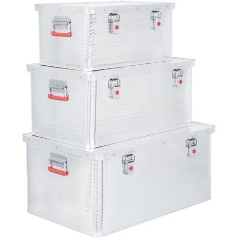 STIER Alubox Set, Aluminiumbox 50L 85L und 135L, stapelbare Transportkisten, Staub- und spritzwasserresistent mit Gummidichtung und Klapphandgriffen, für Transport und Lagerung