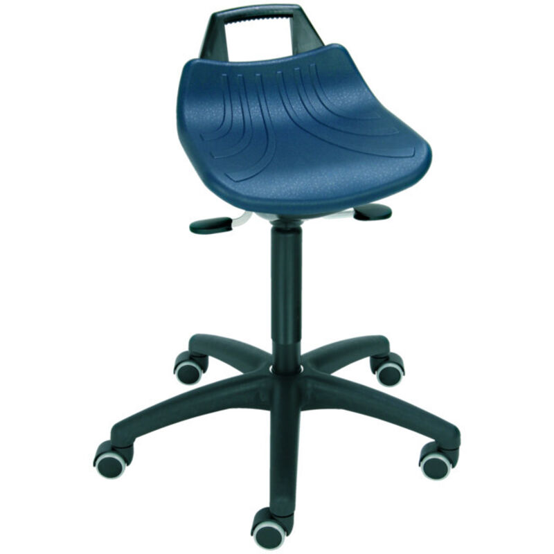 Assis-debout à roulettes hauteur d'assise 520-710 mm, assise en pu, avec poignée, noir, forme ergonomique, réglage en hauteur, chaise d'atelier