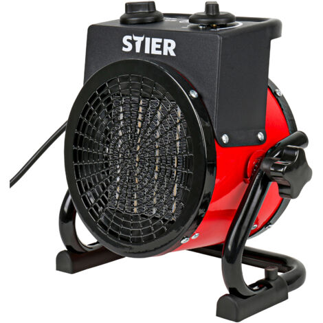 STIER Basic Keramik-Heizlüfter 2,0 kW, Elektroheizung 2000W, mit stufenlosen Thermostat für Überhitzungsschutz, Heizstrahler, Heizer für Innen- und Außeneinsatz, Baustellen-Heizstrahler