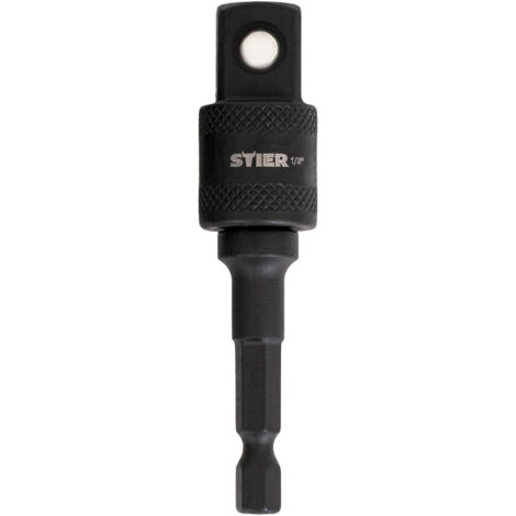 STIER Bit Adapter, 1/2 Zoll Antrieb, Vierkant hohl, Aufnahme von Steckschlüssel-Einsätzen, Stecknüsse, Schnellverschluss-System für Bohrmaschinen und Schrauber geeignet, Stecknuss Adapter