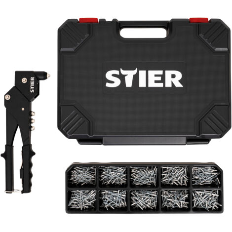 STIER Blindnieten-Satz Premium, mit 360°-Handnietzange, 500 Blindnieten, 501-teilig, aus Chrom-Vanadium-Stahl