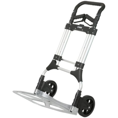 STIER Diable Premium en aluminium pliable 200 kg, 11 kg, réglage en hauteur, chariot de transport, diable de travail