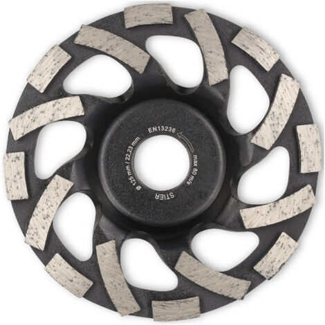 STIER Diamantschleiftopf 125 x 22,23 mm Abrasiv mit einzigartiger Spezialgeometrie, höchste Abtragleistung durch 2-reihige Diamantsegmente, speziell geformte Kühllöcher