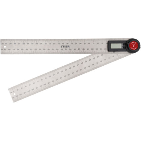 STIER Digitaler Winkelmesser SDW-300 LCD-Display ±0,3° rostfreier Stahl 300 mm, Verstellbar, Gradmesser, Multifunktionswinkel, Zentrierwinkel, Ergonomisch geformte Knöpfe