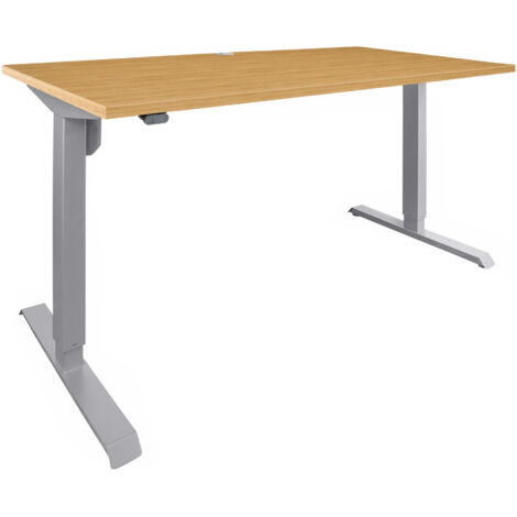 STIER Elektrisch höhenverstellbarer Schreibtisch 501-33, Tischgestell mit Tischplatte 100x80 cm, Buche mel., Ergonomischer Steh-Sitz-Tisch stufenlos verstellbar 68-118 cm