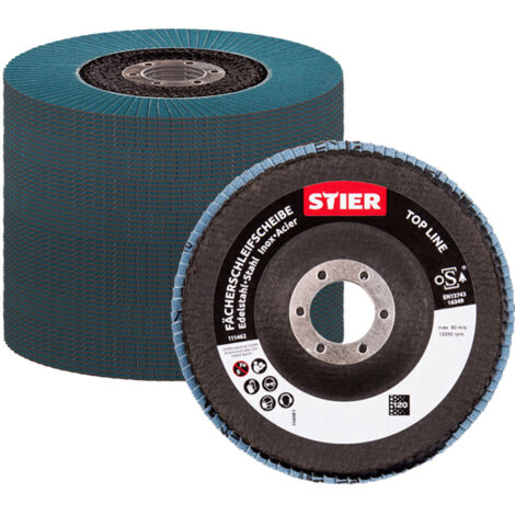 STIER Fächerschleifscheiben Profi Ø 125 mm, Set 10 Stück, 125x22,23, Korn 80 für Metall, Stein und Holz, Schleifscheiben, Fächerschleifscheibe für Winkelschleifer/Flex