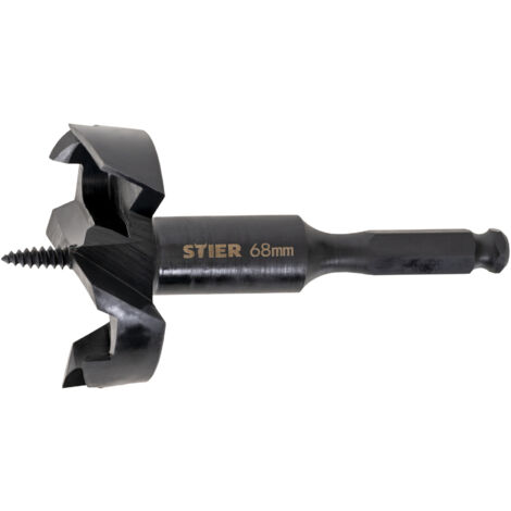 STIER Forstnerbohrer 68mm Durchmesser, Holzbohrer, selbstzuführende Schraubenspitze, hochwertig, schneller Spanabtrag, für Kork, Karton, Hartholz, MDF