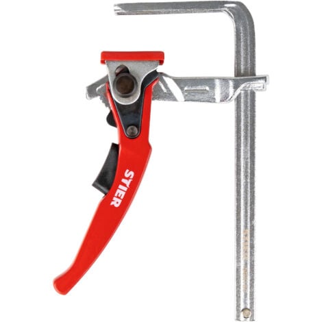 STIER Ganzstahl-Hebelzwinge SHZ 160/60, Fixierung von Führungsschienen diverser Hersteller, Hebelmechanismus, Handzwinge, Zwinge, Tischzwinge, Einhandzwinge, Schnellspannzwinge