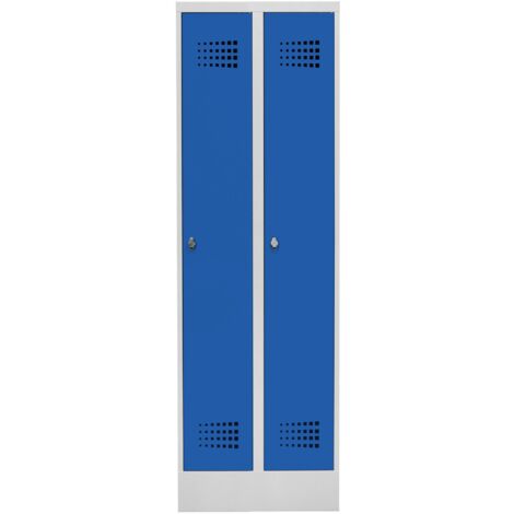 STIER Garderobenspind Premium mit Sockel 2 Abteile Drehriegel lichtgrau/enzianblau
