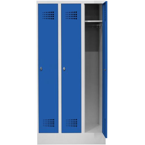 STIER Garderobenspind Premium mit Sockel 3 Abteile Drehriegel lichtgrau/enzianblau