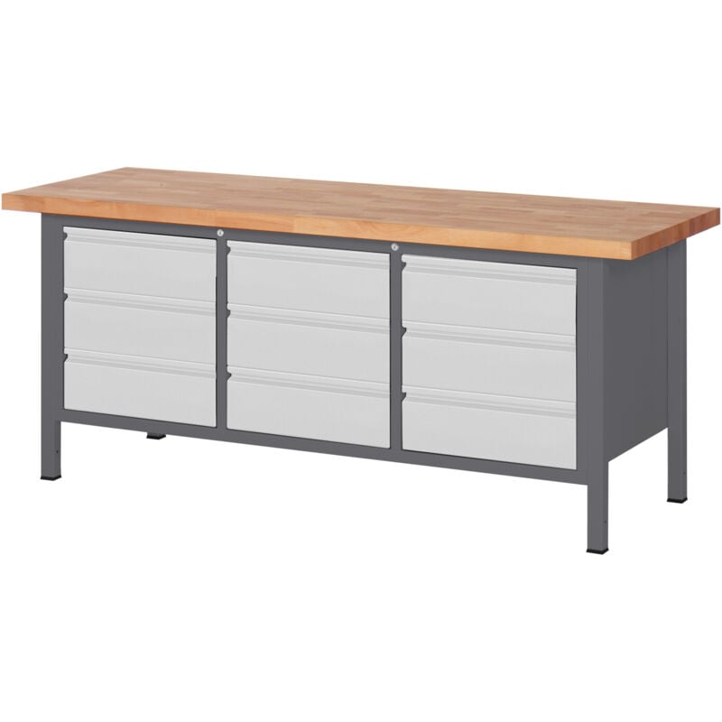Image of Höhenverstellbare Werkbank Premium mit 9 Schubladen BxTxH 2000x700x840-1040mm - Stier