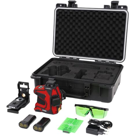 STIER Kreuzlinienlaser SKL 3x360°, 520nm, grün, 1/4" und 5/8" Gewinde im Koffer