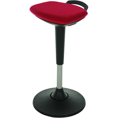 STIER Multibewegliche Stehhilfe mit Tellerfuß, höhenverstellbare Sitzhöhe 600-840 mm, gepolsterter Sitz, Sicherheitsgasfeder, Rot