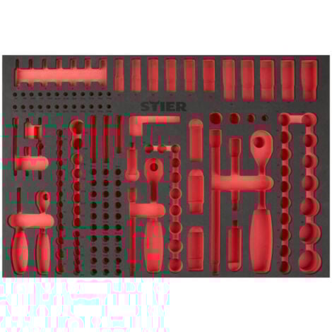 STIER Plateau en mousse souple (EVA) pour jeu de douilles 179 pièces, vide, pour servante d'atelier STIER, 570 x 400 x 30 mm, insert en mousse, insert outils