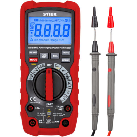 STIER Profi Digital Multimeter, 0,01mV - 1000V, AC/DC, CAT III 1000V, CAT IV 600V, VFD RMS, wasserdicht