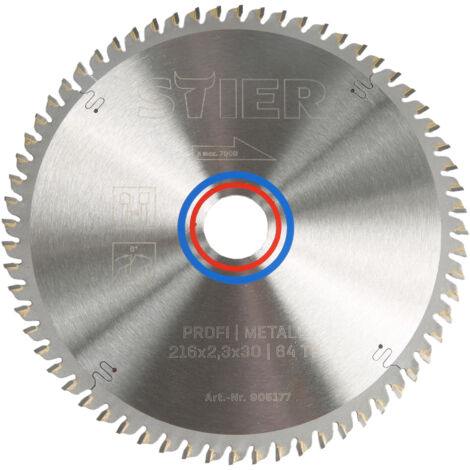 STIER Profi Kreissägeblatt, Kapp- und Gehrungssägen, Metall, 216x2,3x30, 64 Trapez- und Flachzähne, 0° Spanwinkel