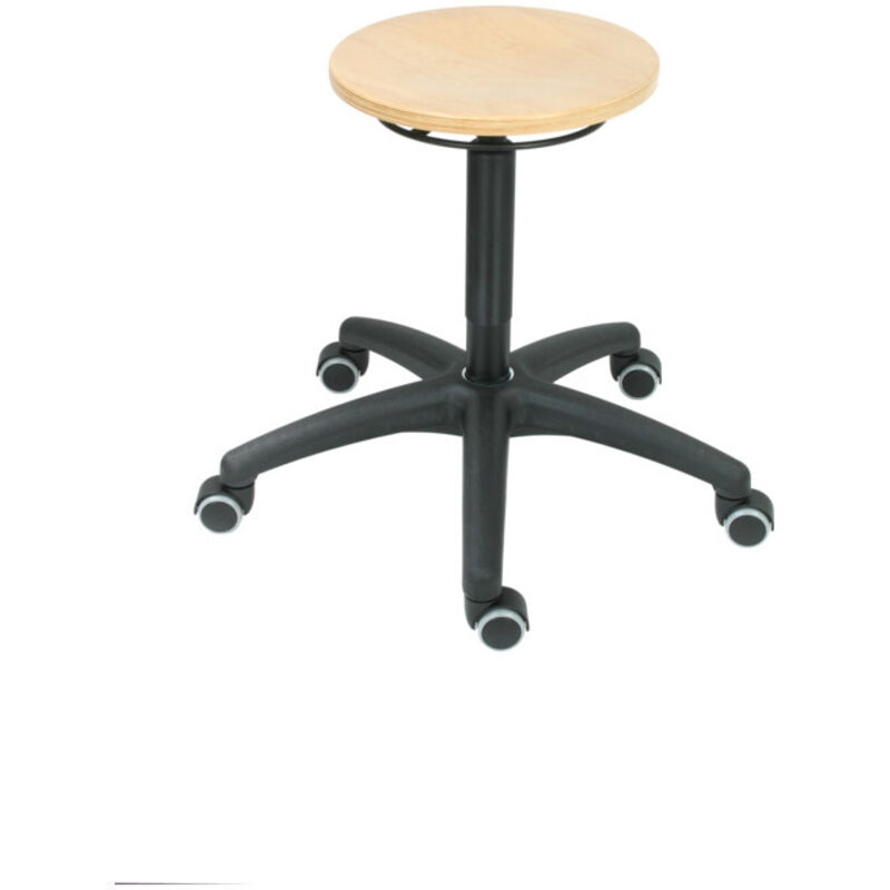 Tabouret de travail à roulettes hauteur d'assise 430 - 620 mm, hêtre naturel, réglage en hauteur, entretien facile, tabouret d'atelier, tabouret
