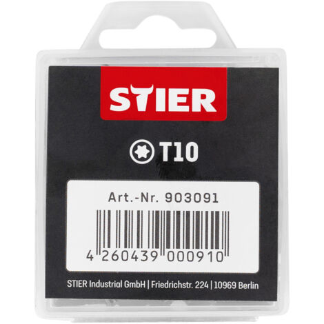 STIER TORX-Bit-Großpackung T10, Länge 25 mm, Profi Werkzeug, leistungsstark & langlebig, in Plastikbox, Bits, torx Bit