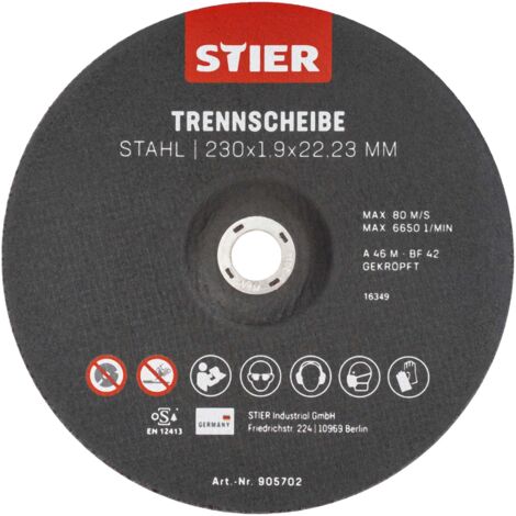 STIER Trennscheiben Stahl, Maße: 230 x 1,9 x 22,23 Form 42, gekröpfte Ausführung 25 Stück, für Winkelschleifer jeder Art Für Edelstahl, Stahlguss, etc.