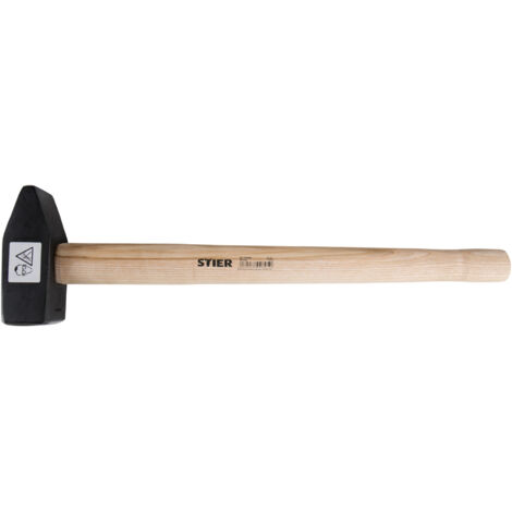 STIER Vorschlaghammer, 3 kg, Eschenstiel für optimale Handhabung, DIN 1042 konform, aus Spezialstahl, ideal für Renovierungs- und Abrissarbeiten, langlebig und robust