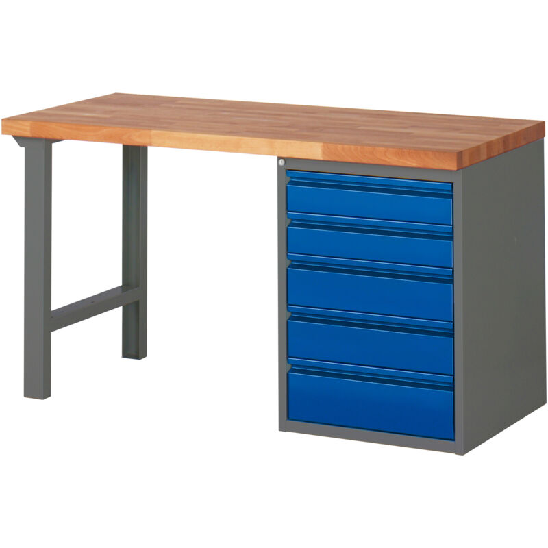 Image of Werkbank Premium mit 5 Schubladen BxTxH 1500x700x840mm anthrazitmetall / RAL5010 - Stier