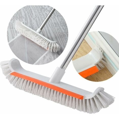 Stiff Floor Brush with Squeegee, 130cm Long Handle Floor Scrubbing Brush, 36cm Brushing Area, Stainless Steel for Cleaning Kitchens, Bathrooms