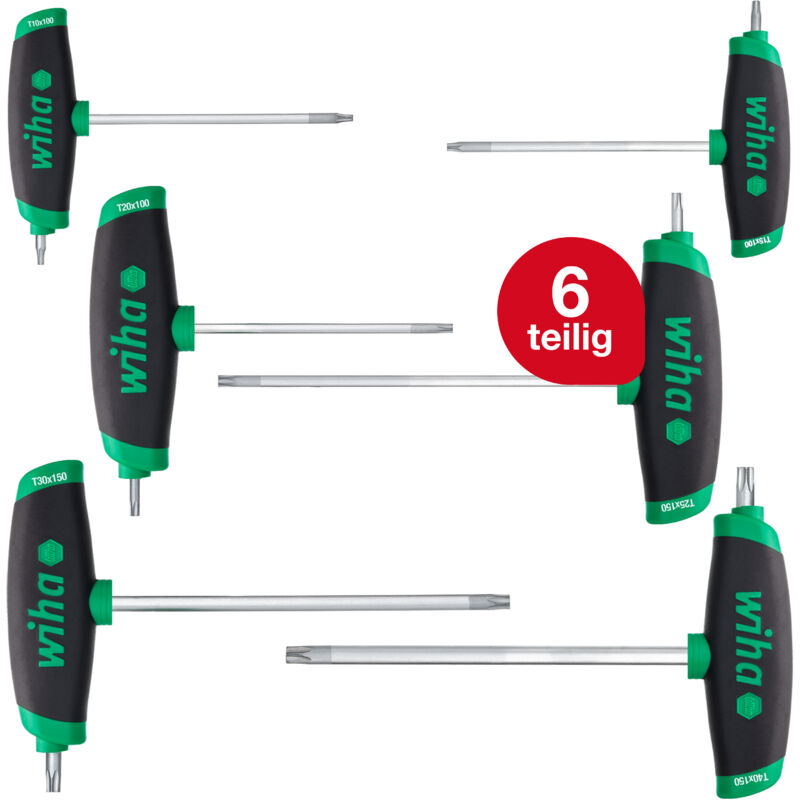 Stiftschlüssel Set 6-tlg. mit Quergriff torx® i ComfortGrip mit Seitenabtrieb i Satz T10 - T40 i Stiftschlüsselsatz mit T-Griff (45622) - Wiha