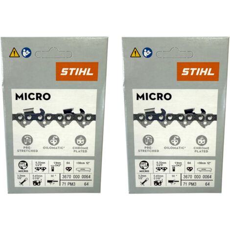 Stihl 2x 1/4" Picco Micro 3 (PM3) Sägekette 30 cm 1/4" P 1,1 mm 64 TG 2 Stück ( 2x 36700000064 )