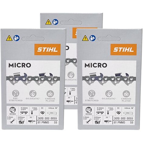 Stihl 3x 3/8" Picco Micro Mini 3 (PMM3) Sägekette 40 cm 3/8" P 1,3 mm 55 TG 3 Stück ( 3x 36100000055 )
