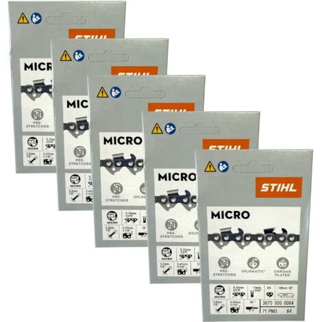 Stihl 5x 1/4" Picco Micro 3 (PM3) Sägekette 30 cm 1/4" P 1,1 mm 64 TG 5 Stück ( 5x 36700000064 )