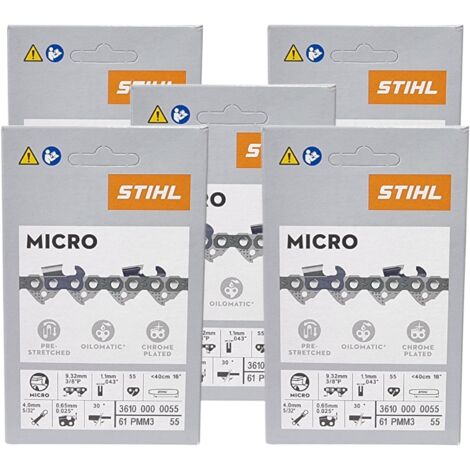 Stihl 5x 3/8" Picco Micro Mini 3 (PMM3) Sägekette 40 cm 3/8" P 1,3 mm 55 TG 5 Stück ( 5x 36100000055 )