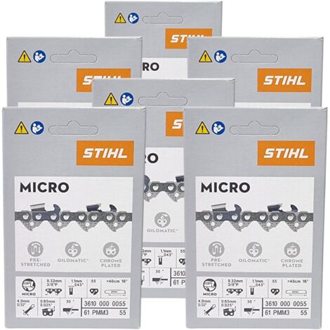 Stihl 6x 3/8" Picco Micro Mini 3 (PMM3) Sägekette 40 cm 3/8" P 1,3 mm 55 TG 6 Stück ( 6x 36100000055 )