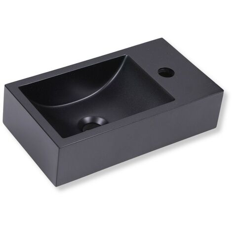 STILFORM Gäste WC Waschbecken QUARZ Schwarz Matt mit Hahnloch:Hahnloch Links