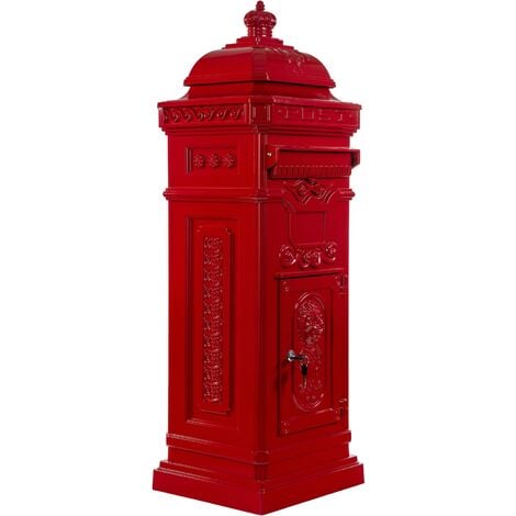 Boîte aux lettres sur pied, style antique anglais, aluminium inox, hauteur: 102,5 cm, coloris : rouge, garantie: 3 ans