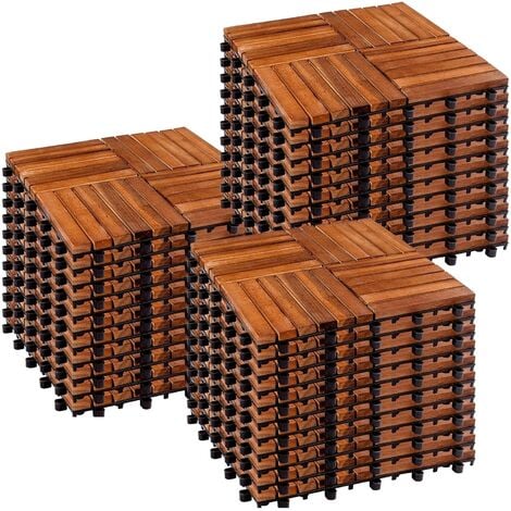 STILISTA® Lot de 33 carreaux en bois d'acacia, modèle mosaïque 4x4