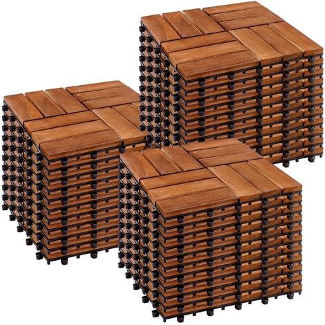 STILISTA® Lot de 33 dalles en bois d'acacia, modèle mosaïque