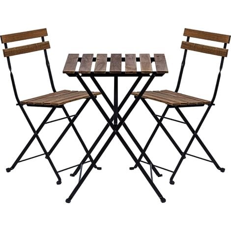STILISTA Ensemble bistrot 3 pièces en acacia et métal 1x table + 2x chaise, pliable