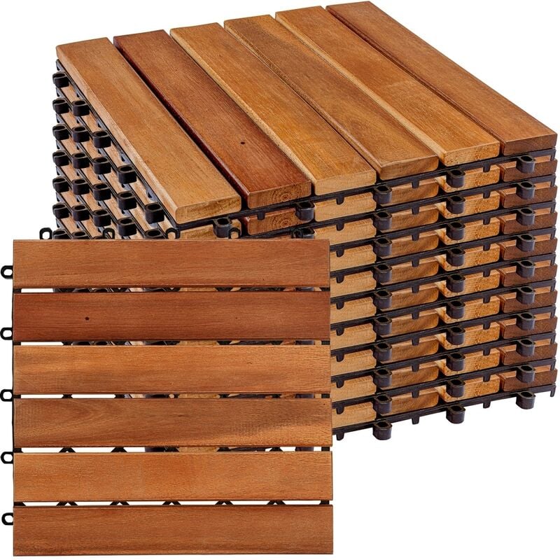 Dalles en bois, FSC-certifié bois d'acacia, 30 x 30 cm, 1 m² 2 m² 3 m² ou 5 m² - choix 1 m² (set de 11) - Stilista