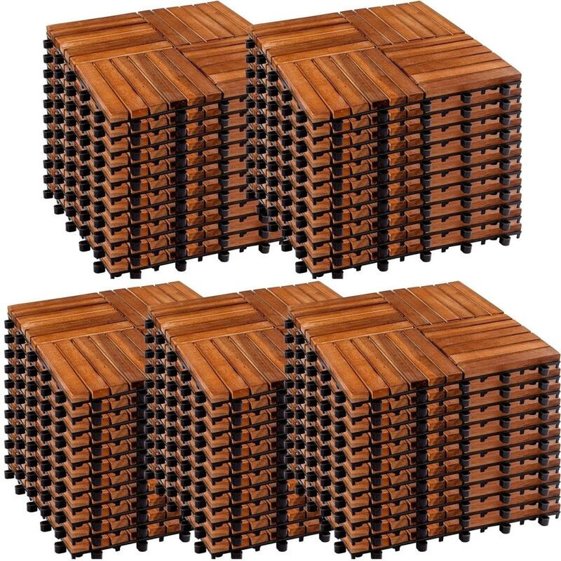 STILISTA® carreaux de bois mosaïque 4x6, FSC-certifié bois d'acacia, 30 x 30 cm, 1 m² 2 m² 3 m² ou 5 m² - choix 5 m² (set de 55)