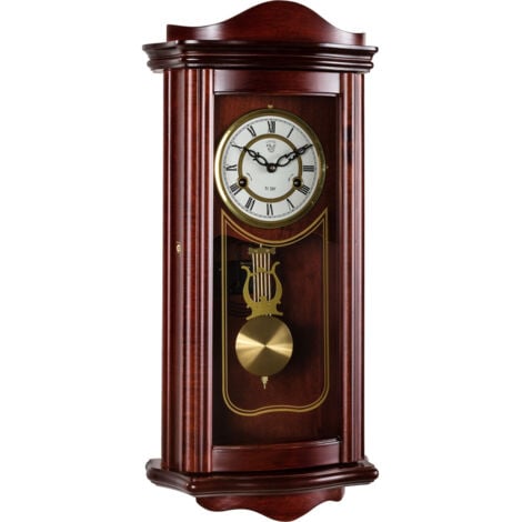 AUTRES STILISTA® Maxstore Retro Vintage mechanische Wanduhr Prometheus Mahagoni, 63 cm x 30 cm x 14 cm, Regulator, Pendeluhr antik Holz